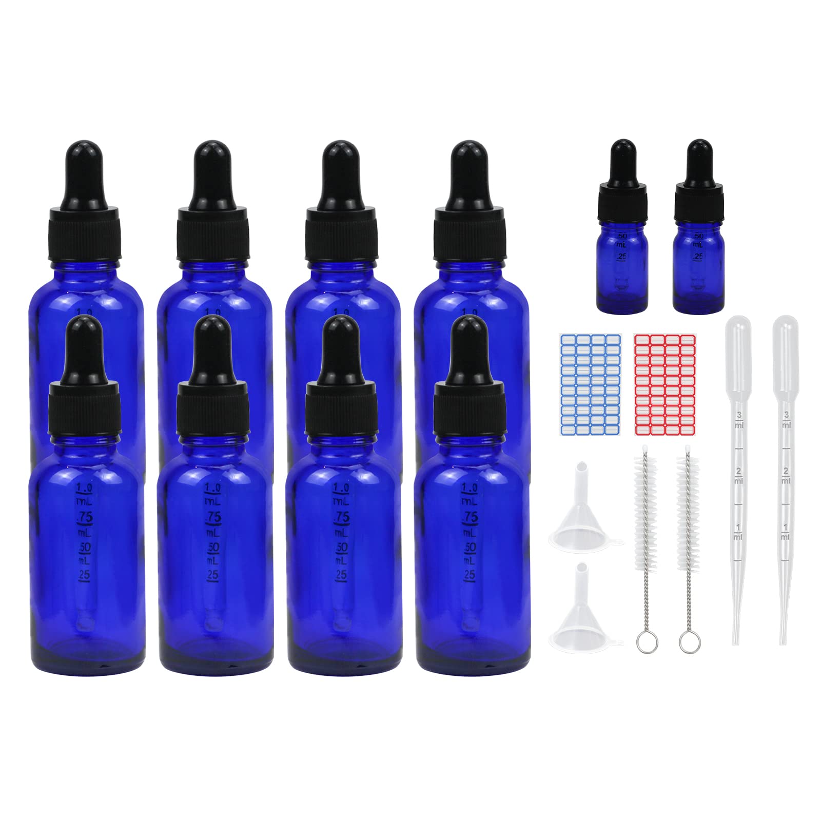 Reyshin 30ml Glass Dropper Bottles, 8 Pack Blue Glass Bottle with Dropper Pipettes Refillable Sample Dropper Bottle for Essential Oil Massage Aromatherapy Eye Drops (30ml blue)