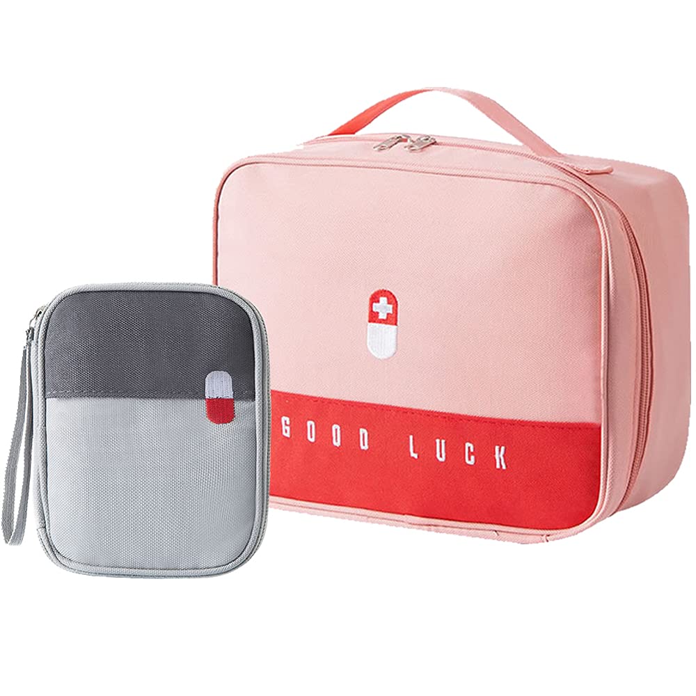 Qanye 2 Pieces Emergency Storage Bag, Empty Medicine Bag, Travel Medicine Storage Bag, First Aid Kit Empty Bag, for Emergencies at Home, Office, Travel, Hiking, Camping (2 Size)