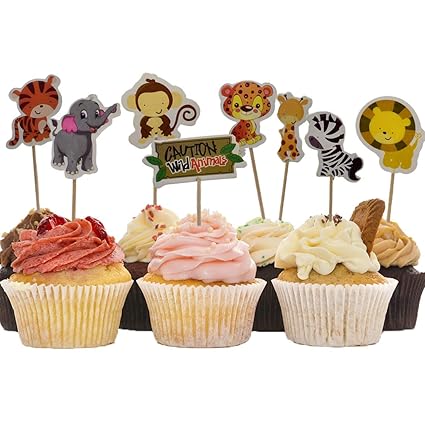 Amazon Com Huianer Wild Animals Zoo Cupcake Toppers Zebra Lion
