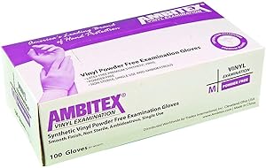 Ambitex Synthetic Vinyl Powder Free Exam Gloves, Medium, 100Count