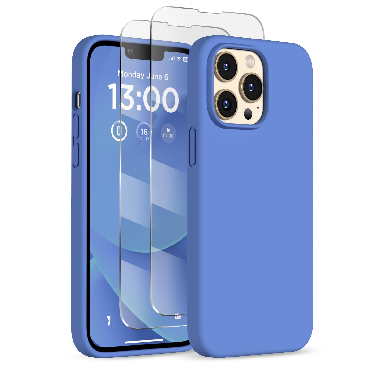 COFFKER Designed for iPhone 13 Pro Case, Liquid Silicone Case with [2X Screen Protectors], [Military Shockproof Protection] Slim Thin Phone Case with Microfiber Lining 6.1 inch, Blue Jay