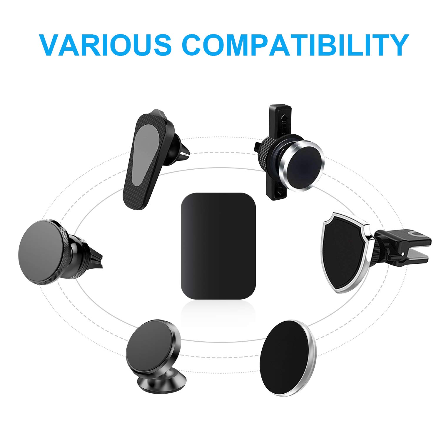 AMIGIK 9 Piezas Láminas Metálicas con Adhesivos Muy Finas para Soporte Movil Coche Magnético, Reemplazo de Placas de Metal Soporte iman movil Coche (9 Rectángulos)