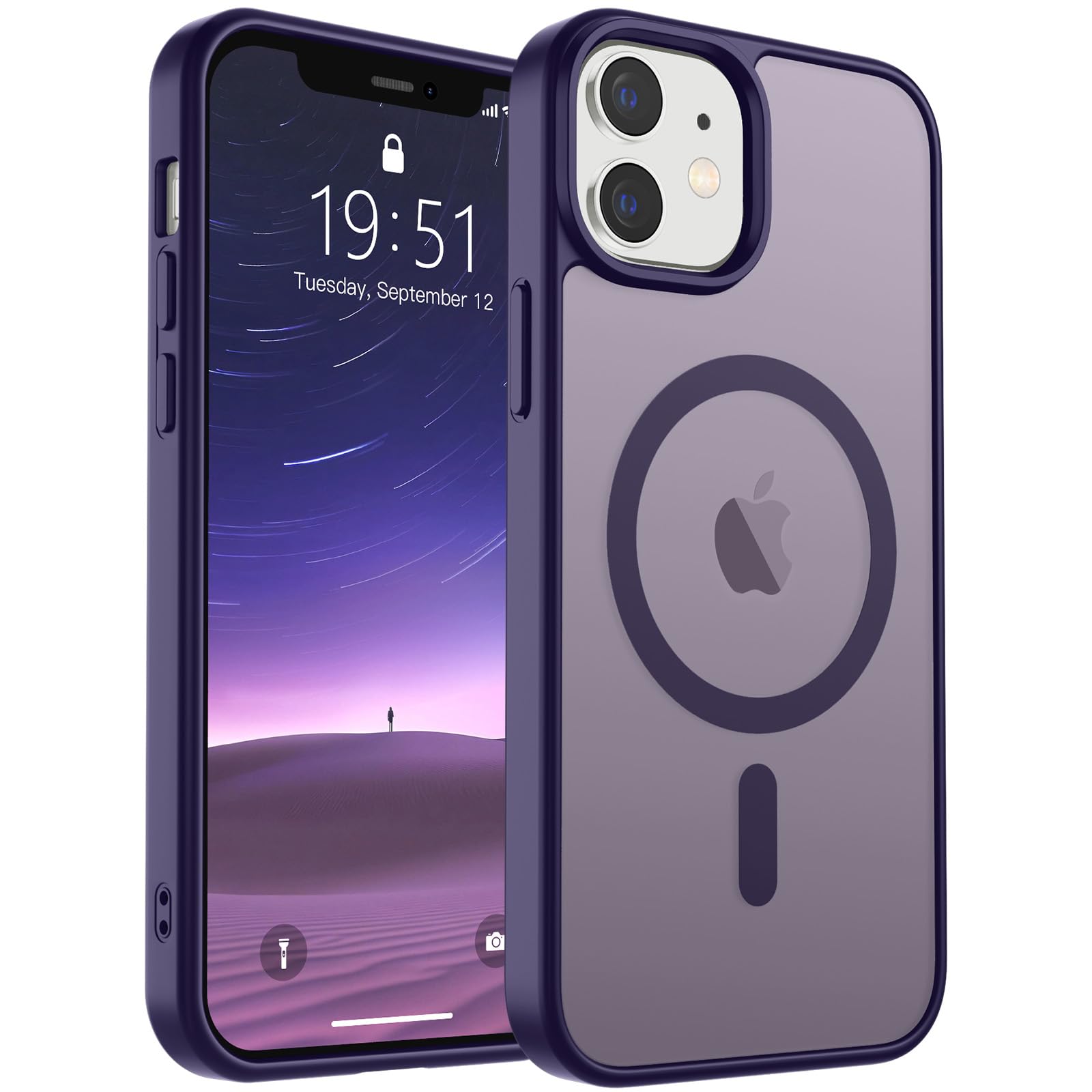 Photo 1 of SUPFINE Magnetic for iPhone 12 Case/iPhone 12 Pro Case (Compatible with MagSafe)(Military Grade Drop Protection) Translucent Matte Shockproof Phone Cover,Dark Purple