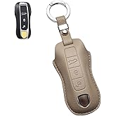 WiiLemz Key Fob Cover for Porsche, Leather Key Cover Case Shell for 911 Cayenne Panamera Carrera Taycan, 3 Buttons