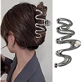 1 Pack Hair Claw Clips for Thick Long Hair, Black Metal Wave with Design Big Jaw Clamps Hair Accessories for Women, Fashion Elegant Wavy Hairgrip No-crease Hair Clips Styling Tools Birthday Gifts