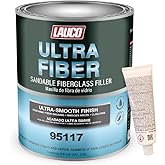 LAUCO Ultra Fiber Sandable Fiberglass Filler, Bridges Holes, Water Resistant, Lightweight, for Fiberglass, Steel, Plastics, Base Color of Yellow-Green, 3 Liters 95117