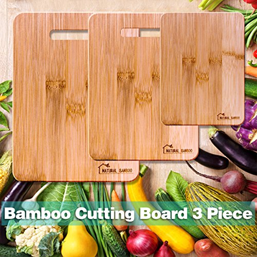 Bamboo Cutting Board Set, ANKO 100% Original Bamboo 3-Piece Cutting & Serving Board Set, used for cut Food Prep, Meat, Vegetables, Bread, Crackers & Cheese. (3 PACK)