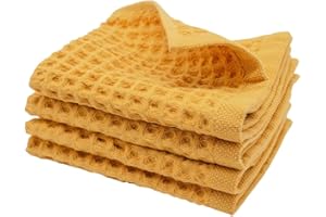 sea me at home Waffle Washcloth Set, 100% Cotton (4 Pcs Washcloth 13x13 inches, Mustard)