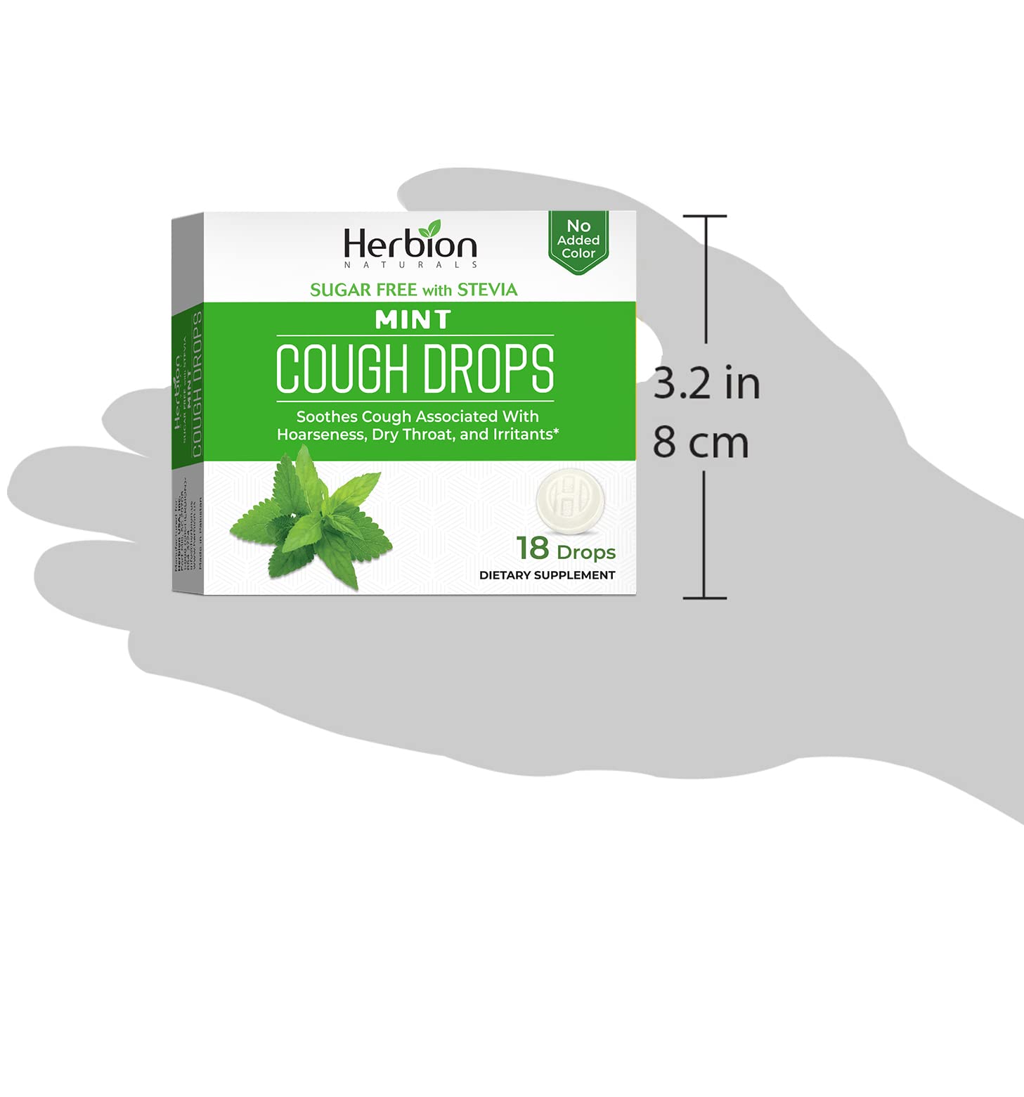 HERBION Naturals Cough Drops, Sugar Free with Stevia, Dietary Supplement, Soothes Cough, for Adults & Children Over 6 Years, 18 Count, Mint, Pack of 1