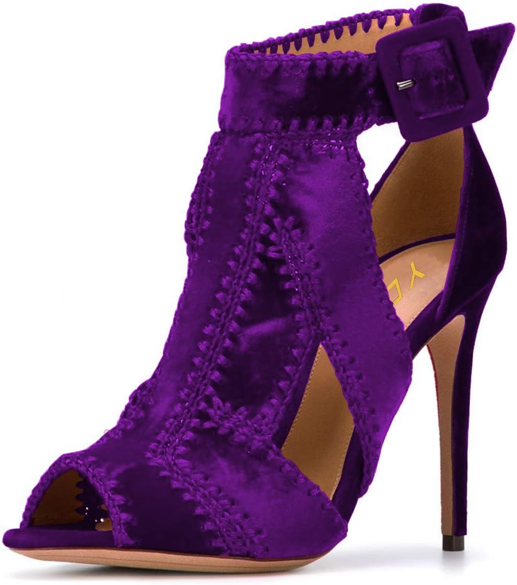 YDNWomen Retro High Heel Sandals Ankle Straps Stilettos Pumps Peep Toe Work Shoes