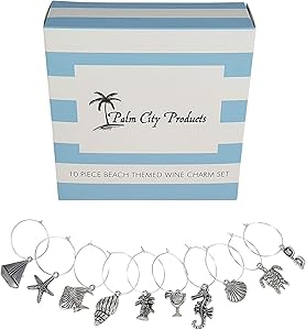 10 Piece Beach Themed Wine Charm Set