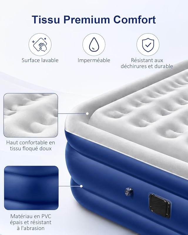 Matelas Gonflable 2 Personnes,200x152x40cm,2600mAh,Charge Max 450kg