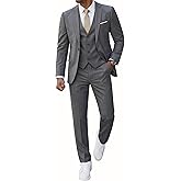 YND Men's Slim Fit 3 Piece Suit, One Button Solid Jacket Vest Pants Set with Tie
