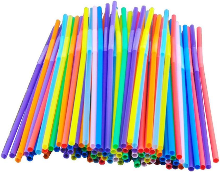 100 pcs Assorted Colors Flexible & Disposablel Extra Long Bendy Party Drinking Straws