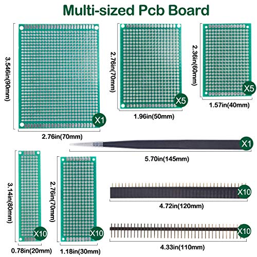 Moi Doi Double Sided PCB Board Prototype Kit,Universal Printed Circuit Board,Prototype Paper PCB Universal Experiment Matrix Circuit Board Kit,for DIY Soldering and Electronic Project,136 Pcs