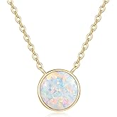 TANGPOET Dainty 8mm Opal Necklace for Women 925 Sterling Silver Circle Pendant Necklace Lab Created Opal Jewelry Gift for Birthday with 18"+2" Chain