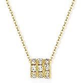 PERDEER Rondelle Bead Pendant Necklace with 3 Cubic Zirconia Accented Beads For Women, 18K Gold Plated Stainless Steel 17.8"+2" Extender Chain, Non-Tarnish Dainty Circle Gold Jewelry