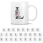 Retreez Initial A-Z Floral Botanical Bouquet Alphabet Monogrammed Monogram Mug 11 Oz Ceramic Tea Coffee Mugs - Appreciation Thank You Wedding Birthday Gifts for her friend coworker sister - L Initial