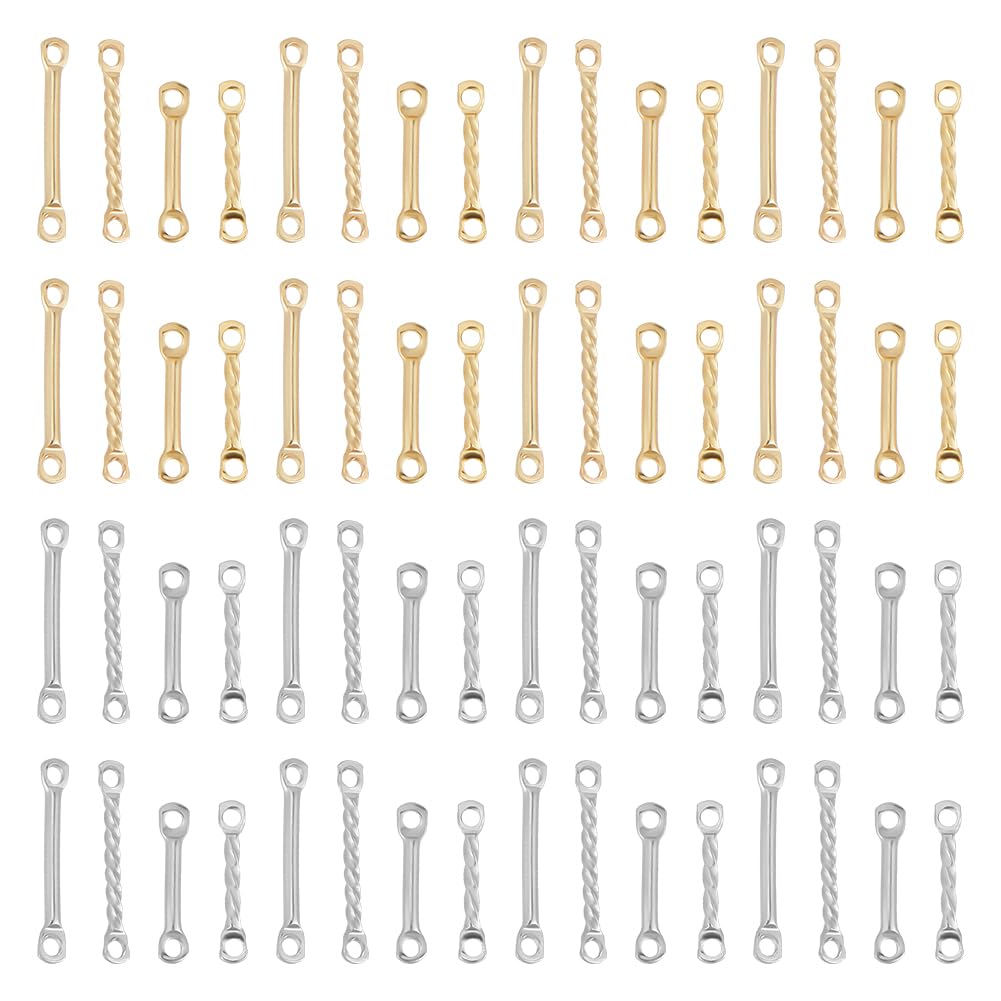UNICRAFTALE 80Pcs 2 Styles 12/15mm Bar Connector Pendants 201 Stainless Steel Connector Charms 1~1.2mm Hole Bar Linking Pendants Metal Stick Strip Earrings Charms for DIY Jewelry Making