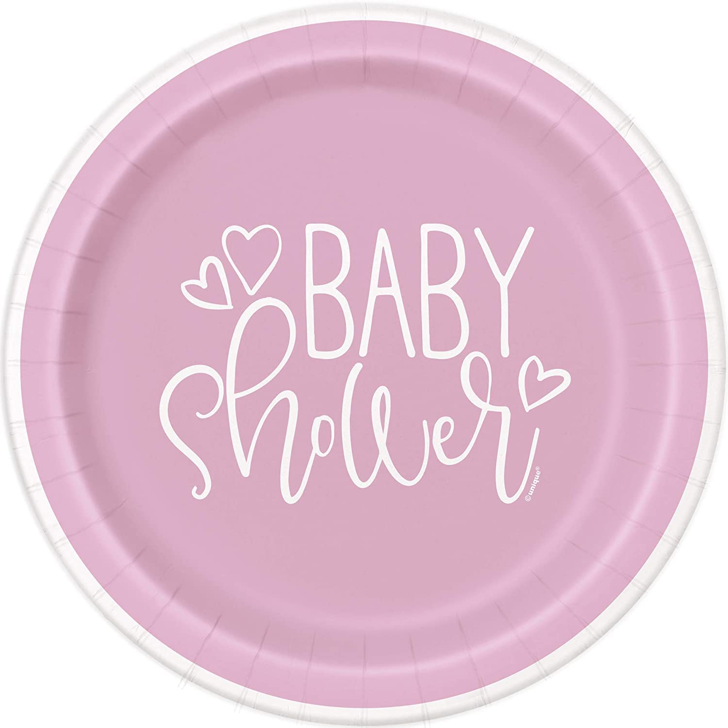 Unique Pink Hearts Baby Shower Dessert Plates (17cm) - Charming Pink Design - Perfect for Celebrations - 8ct
