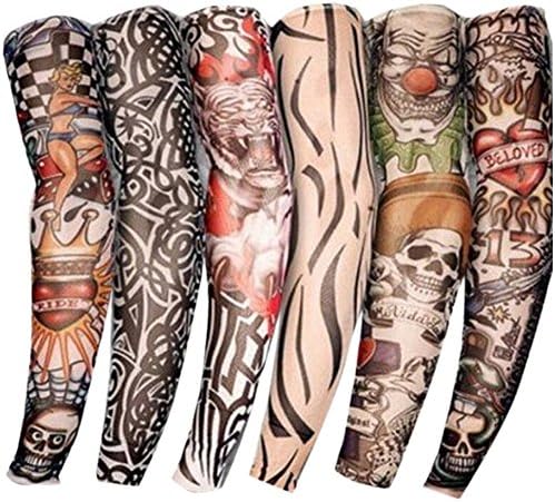 Igirls Fake Temporary Slip on Tribal, Dragon, Skull,tattoo Long Sleeves,feel Cooling Arm Cover (6 pcs)