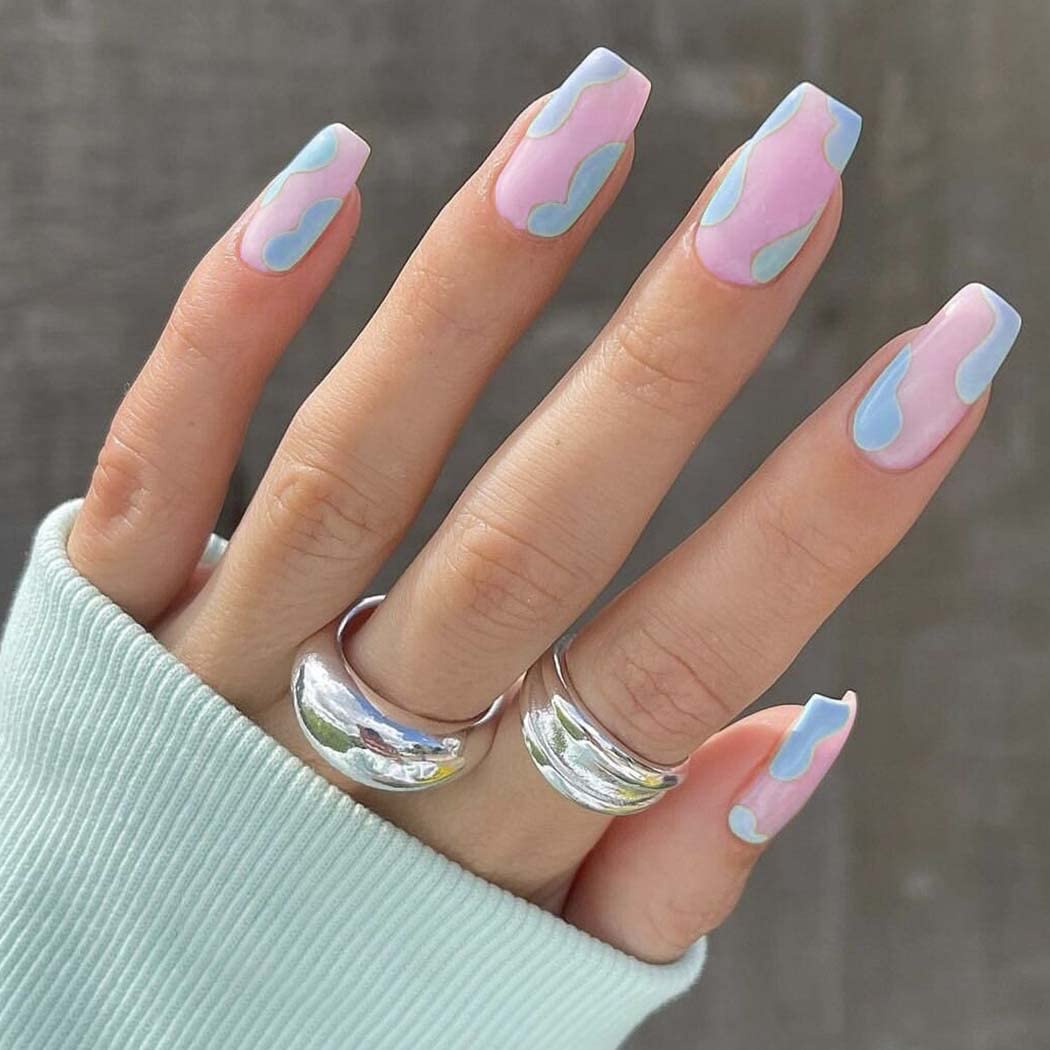 Sethexy French Short Square False Nails Collection Fashion Press on Nails Glossy Fake Nails 24Pcs Acrylic Stick on Nail Tips — image 1