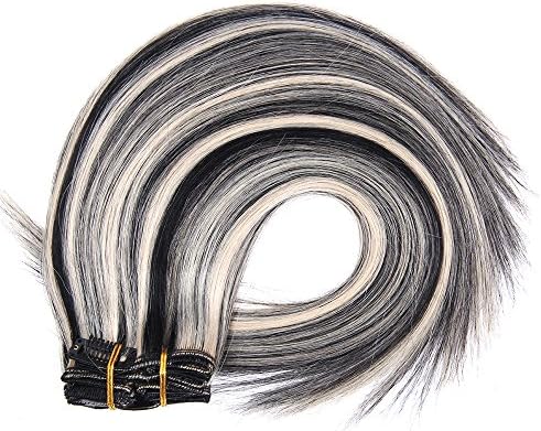 Fabwigs Clip In Hair Extensions 100 Grams - 15 18 20 22 Inch 8pieces 17 Clips - Silky Straight Human Remy Hair (18 Inch #1/613 Jet Black Mixed Bleach Blonde)