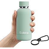 Exllena Small Water Bottle 12oz with Clip, Double Wall Stainless Steel Vacuum Small Insulated Water Bottle Keeps Drinks Cold 24 Hrs/Hot 12 Hrs for Kids Handbag School BPA Free (Mint)