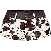 Floerns Women's Cow Print Low Rise Micro Mini Shorts Skinny PU Leather Going Out Concert Hot Pants