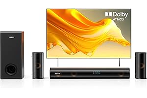 Hiwill 5.1ch Soundbar, w/ 5.25'' Big Subwoofer Dolby Atmos Surround System, 2 Wired Rear Speakers Sound Bar for Small Rooms, Clear Voice, Home Theater Audio, eARC/ARC/Opt/Bluetooth, TV Speaker 2025