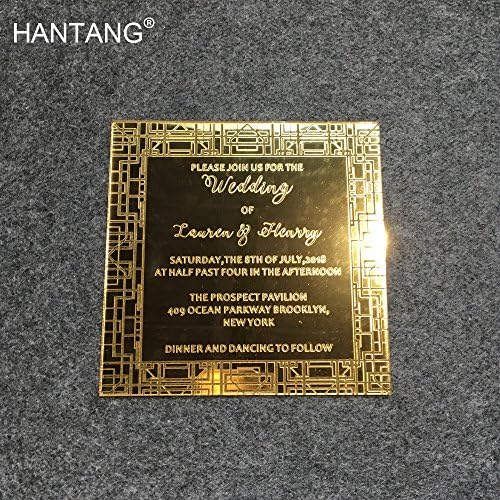 Personalised 150x150mm Square Shape Golden Mirror Acrylic Wedding Invitation Card 100 Pieces Per Lot