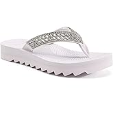 KuaiLu Womens Orthopedic Flip Flops with Arch Support Yoga Mat Cushion Fashion Rhinestone Sandals