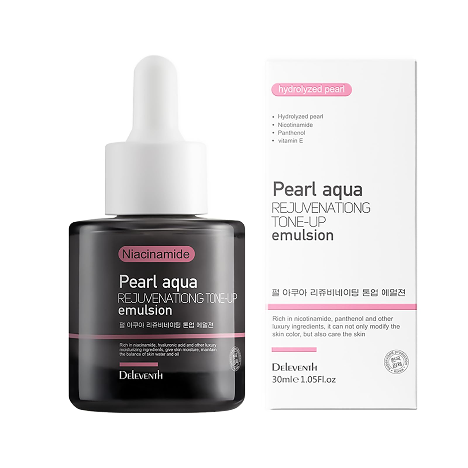 DEleventh Korean Brand Pearl Aqua Rejuvenationg Tone-Up Emulsion 30ml / with Niacinamide, and Vitamins B5 & Vitamins E for a Bright, Hydrated, and Youthful Complexion