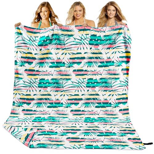 Hexify XXL Beach Towel 200 x 145 cm, Quick Drying Microfibre Large Towel, Sand Free Bath Towel, Women's Beach Blanket (Stripes)