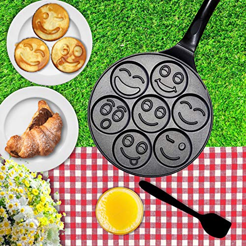 Emoji Smiley Face Pancake Pan, Nonstick Pancake Griddle with 7 Unique Funny Flapjack Faces Grill