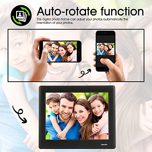 TENKER 8-inch HD Digital Photo Frame IPS LCD Screen with Auto-Rotate/Calendar/Clock Function, MP3/Photo/Video Player with Remote Control
