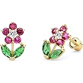 14k REAL Yellow Gold Flower Stud Earrings with Screw Back