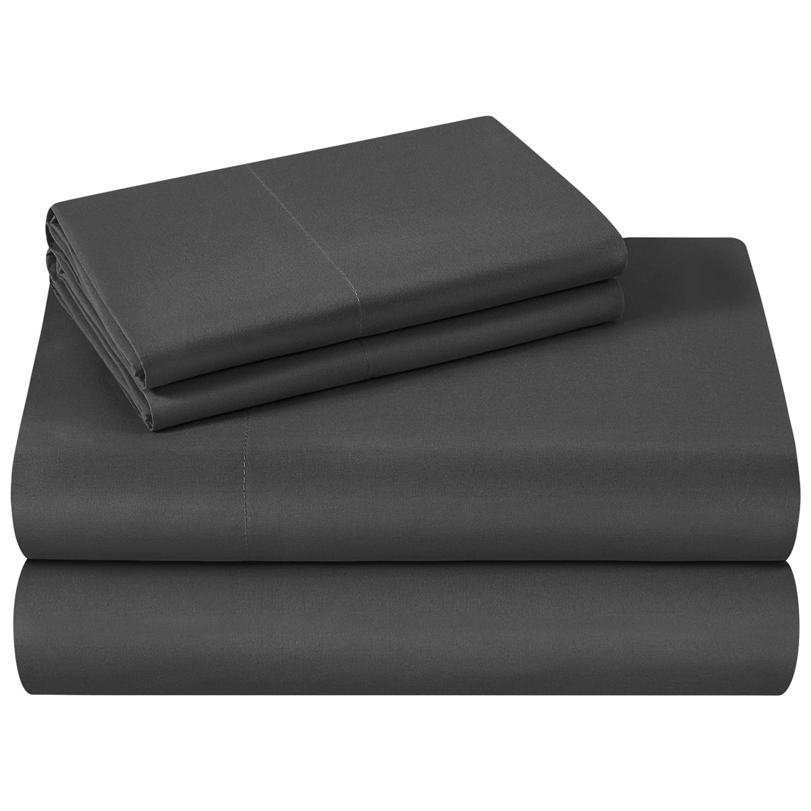 HOMEIDEAS 4 Piece Bed Sheets Set, Extra Soft Brushed Microfiber Fabric Bedding Sheets, Wrinkle & Fade Free - Flat Sheet, Fitted Sheet with 2 Pillowcases (King, Dark Grey) — image 1