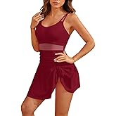Cethrio Swim Dress for Women 2026 Tie Knot One Piece Swimsuit Women Spaghetti Strap Scoop Neck Beach Modest Bathing Suit
