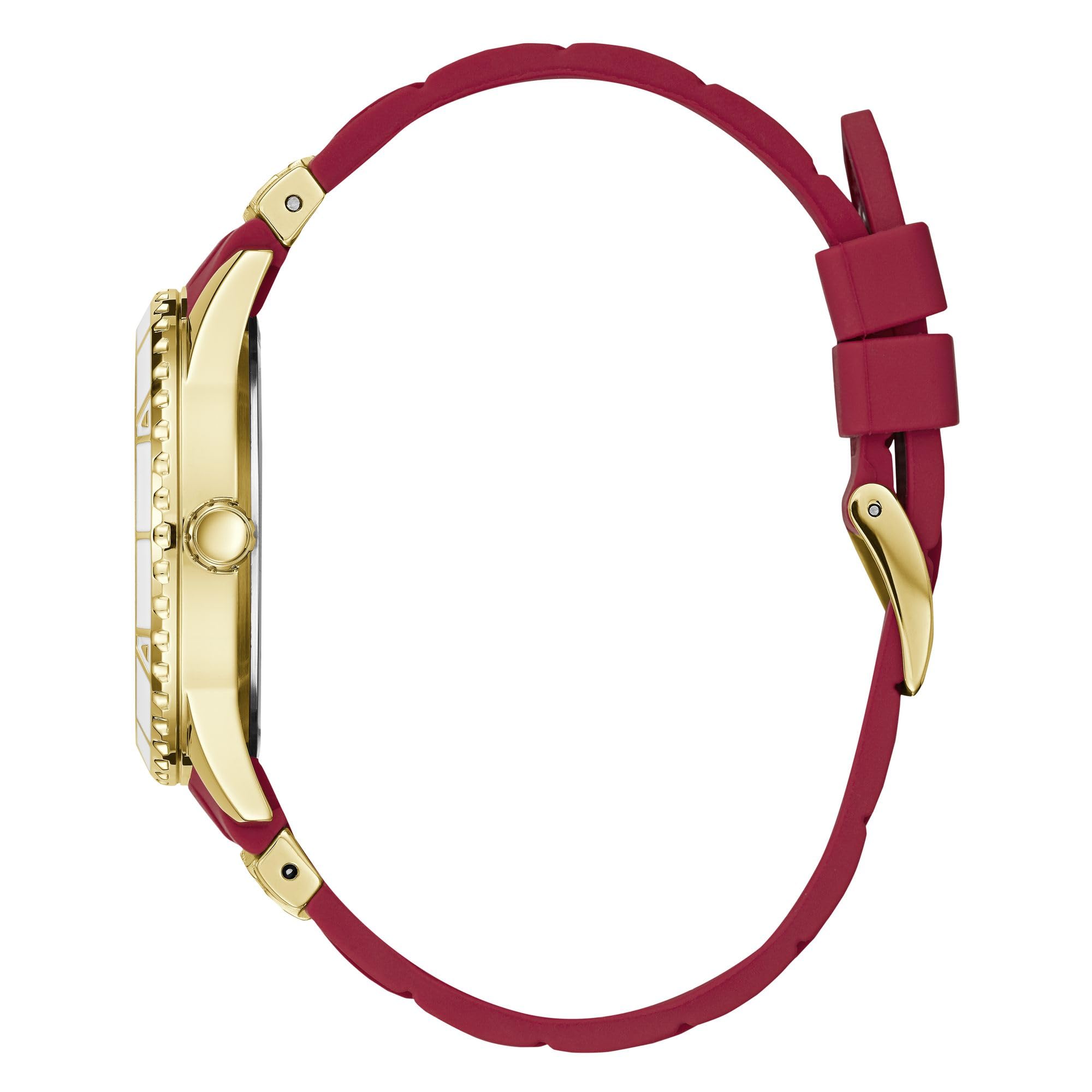 GUESS Women's Gold-Tone + Iconic Red Stain Resistant Silicone Watch