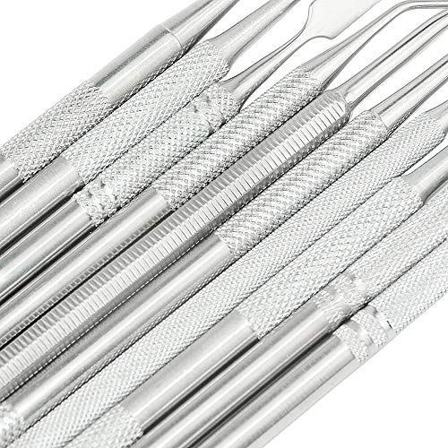 TOVOT 10-Piece Stainless Steel Double-Sided Wax Carvers Set Tools Clay Pottery Sculpture Tools Dental Instrument Kits (Silver-2)