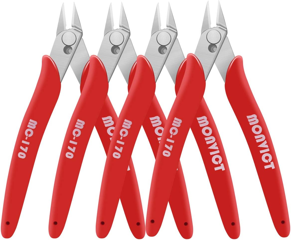 Monvict-170 Flush Cutter, 5 Pack Wire Cutter Side Cutting Pliers Precision Cutter Tools for 3D Printer Work Soft Metal Wire 5 Inch - - 