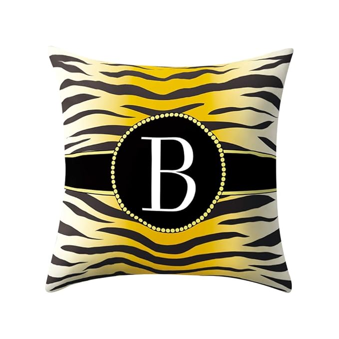 Xmiral Kissenbezüge Polyester Zebra Streifen Alphabet Drucken 45cmx45cm Gelb-Schwarz Pillowcase Persönlichkeit Bettkissenbezu
