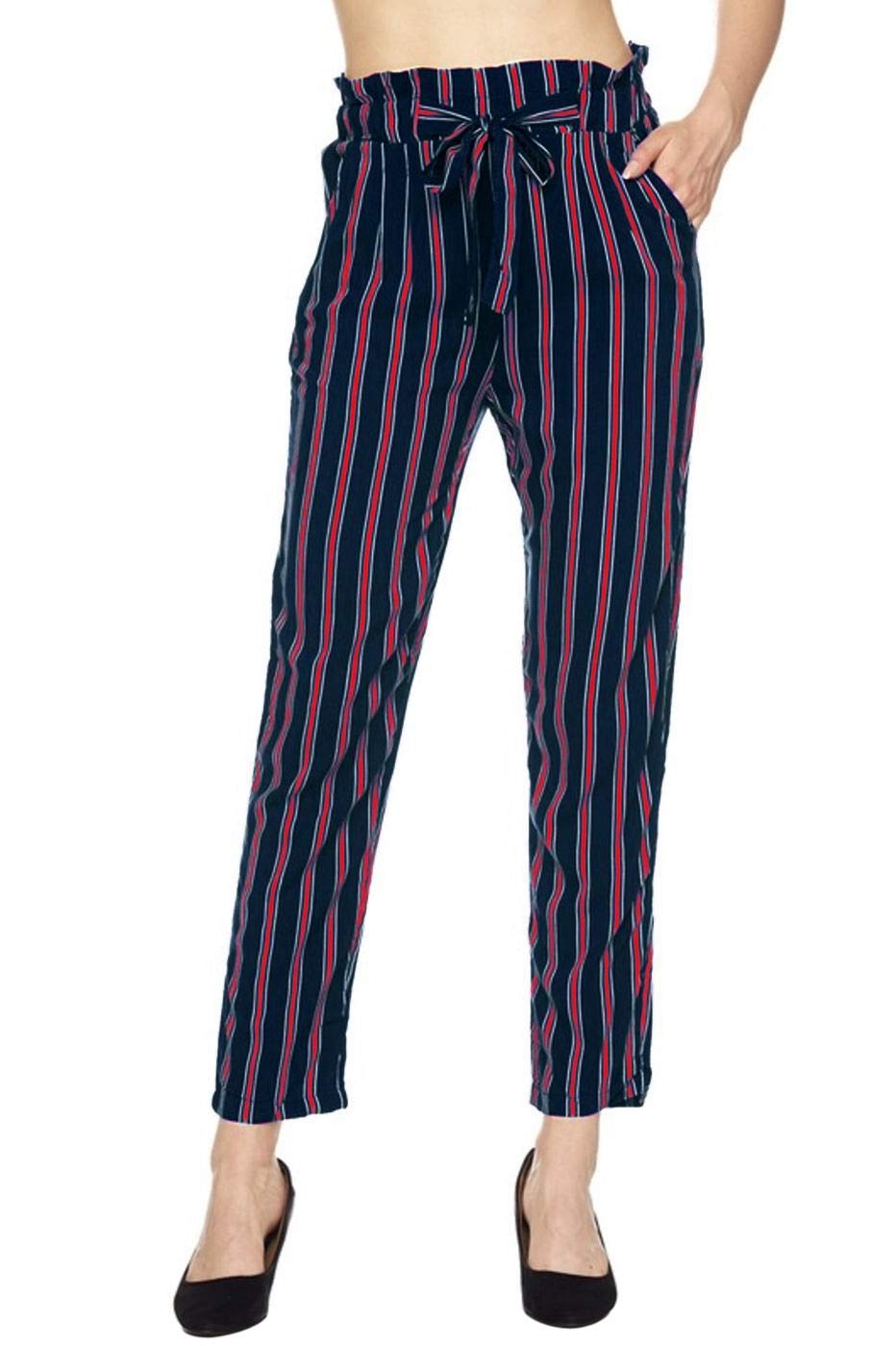 Paper Bag Waist Casual Pants Stripes 