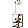 SUNMORY Floor Lamp with Table, End Table with Lamp, Shelves, Charging Station(USB & AC Port), 3-Color Temperature LED Bulb, Side Table Lamps for Living Room, Bedroom, Office, Rustic Brown