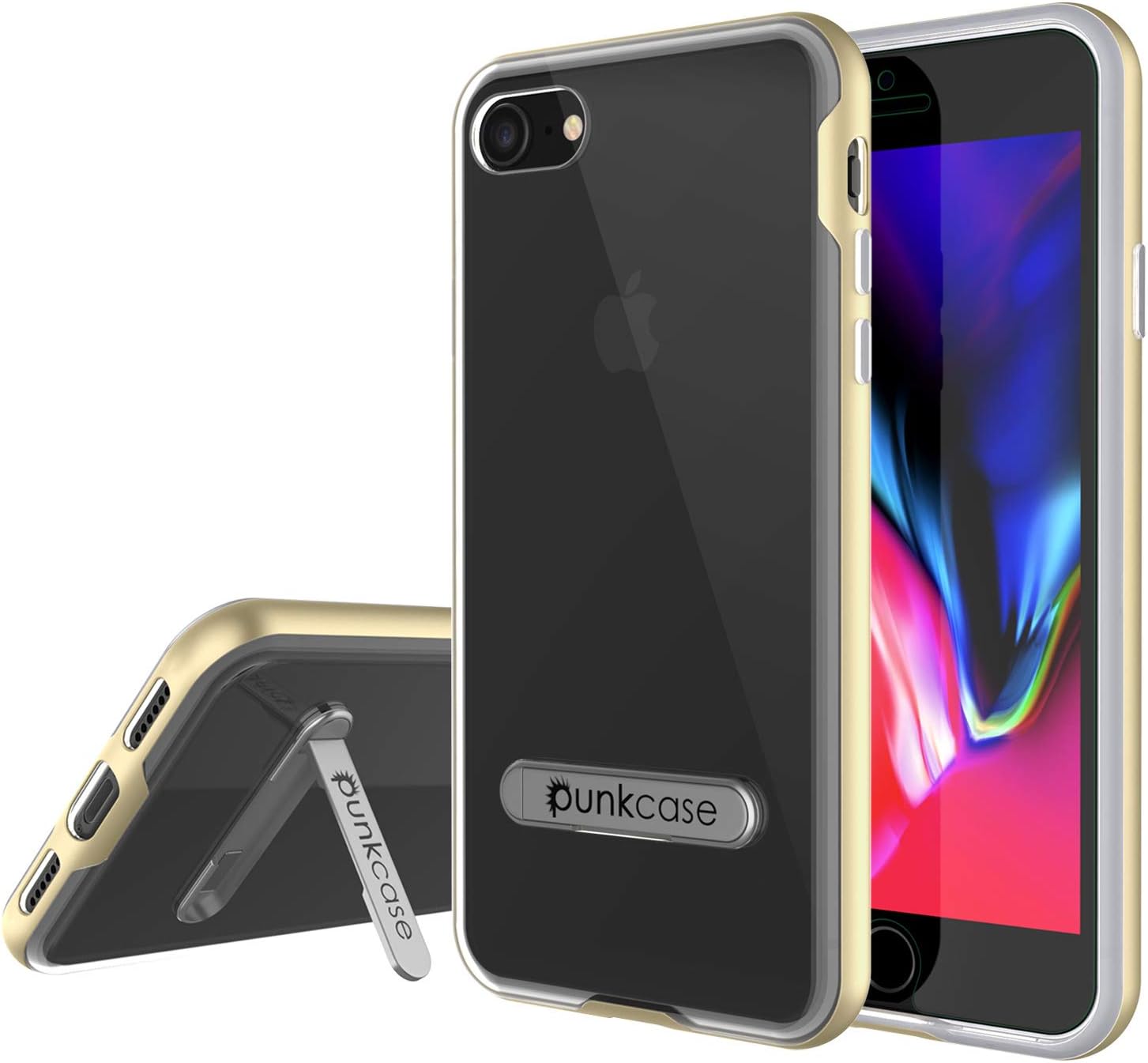 Punkcase Lucid 3.0 Case [Slim Fit] [Clear Back] Protective Armor Cover w/Integrated Kickstand, Anti-Shock System & PUNKSHIELD Screen Protector Compatible W/Apple iPhone 8 & Apple iPhone 7 [Gold]
