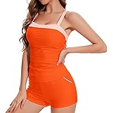 Zaverse Womens Tankini Swimsuits Retro Two Piece Tummy Control Bathing Suit Color Block Slim Swimwear with Shorts