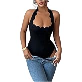 Milumia Women's Y2k Sleeveless Halter V Neck Backless Leotard Bodysuit Tops