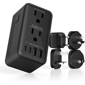 2000W 220V to 110V Voltage Converter US to Europe for Hair Dryer, Converter for European Travel, 6-in-1 Charging with 4 Plugs