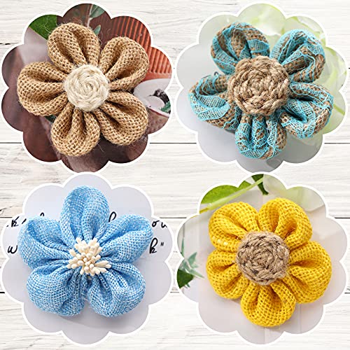VGoodall 19 PCS Burlap Flowers Jute Flowers 4 Styles Natural Handmade Rustic Flower for Christmas Birthday Party Wedding Home Embellishment DIY Crafts